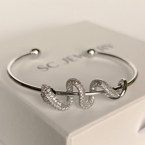 Snake Bangle Silver Bracelet Luxury Bracelet Jewelry Platinum Plated - Picture 2 of 13